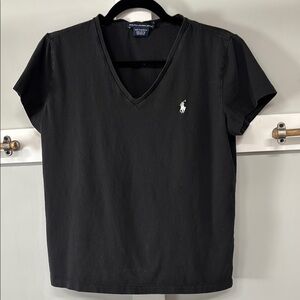 Polo by Ralph Lauren Black Cap Sleeve Fitted Polo T-Shirt
